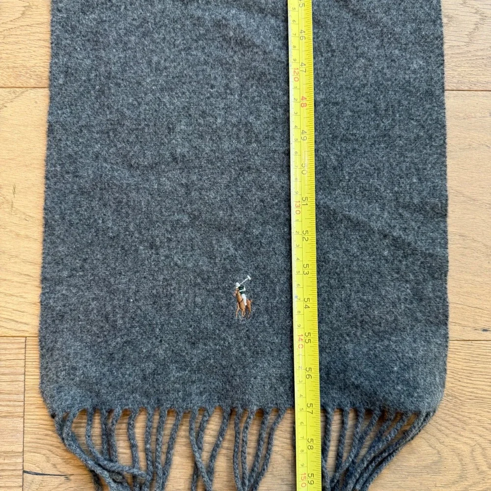 Polo Ralph Lauren Cashmere Lambswool Scarf Gray Made in‎ Italy Embroidered Pony